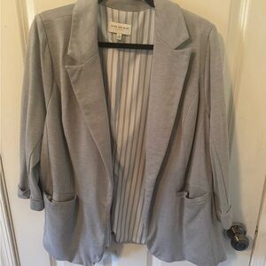 Skies Are Blue Light Gray Open Front Blazer with Rolled Cuffs
